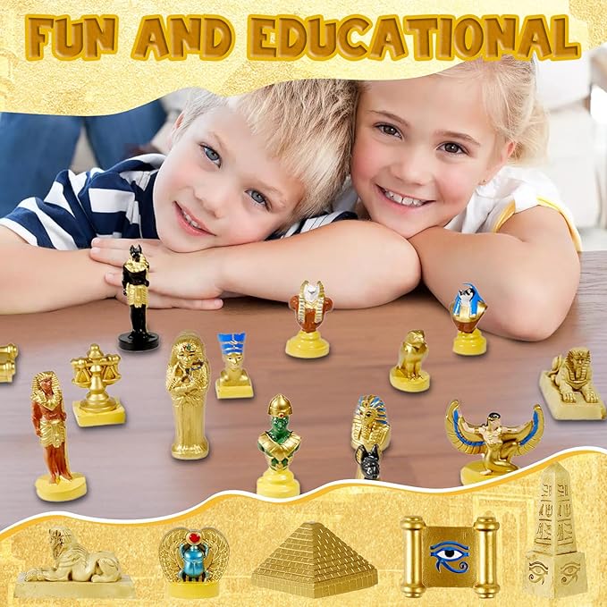 19 Pcs Egyptian Figurines Set Resin Ancient Egypt Decor Hand-Painted Small Ancient Egyptian Pyramid Mummy Pharaoh Anubis Statue Egyptian Gods for Table Home Decoration