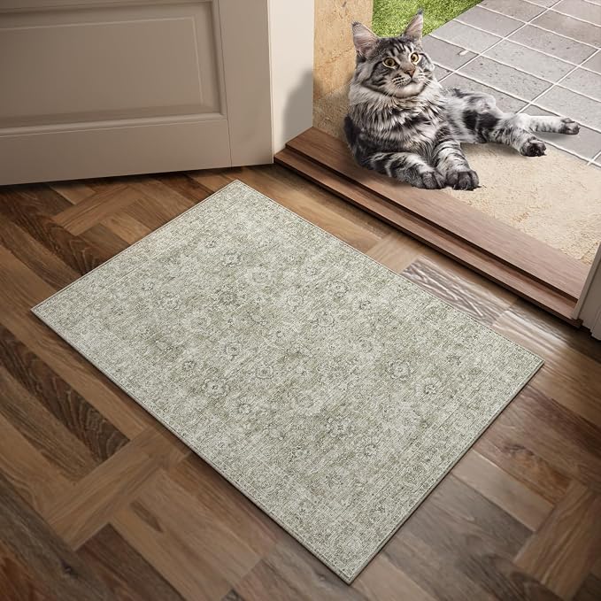 Machine Washable Entryway Small Area Rugs: Soft Non-Slip Low Pile Door Mat Indoor Entrance 2x3 ThrowRug for High-Traffic Areas Kitchen, Hallway, Farmhouse Decor