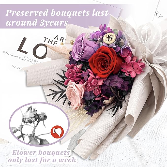 QOEAZY Flowers for Delivery, Preserved Flowers Bouquet with Gift Box, Rose Gifts for Women Mom Grandma