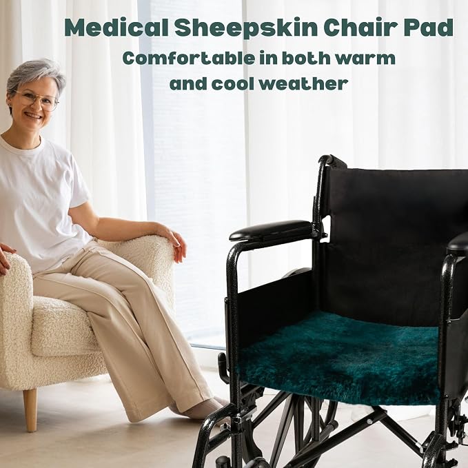 Natural Sheepskin for Bed Sores and Skin Irritation | 100% Real Medical Sheepskins with Non-Slip Back for Pain Relief and Discomfort, Wool Seat Pad, Emerald, 17 in. x 17 in,.