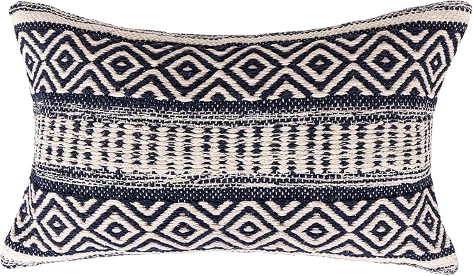 REDEARTH · Boho Textured Throw Pillow Cushion Covers - Lumbar Woven Tufted Decorative Farmhouse Cases Set for Couch, Sofa, Bed, Chair, Dining, Patio, Outdoor; 100% Cotton (12"x20", Indigo) Pack of 2