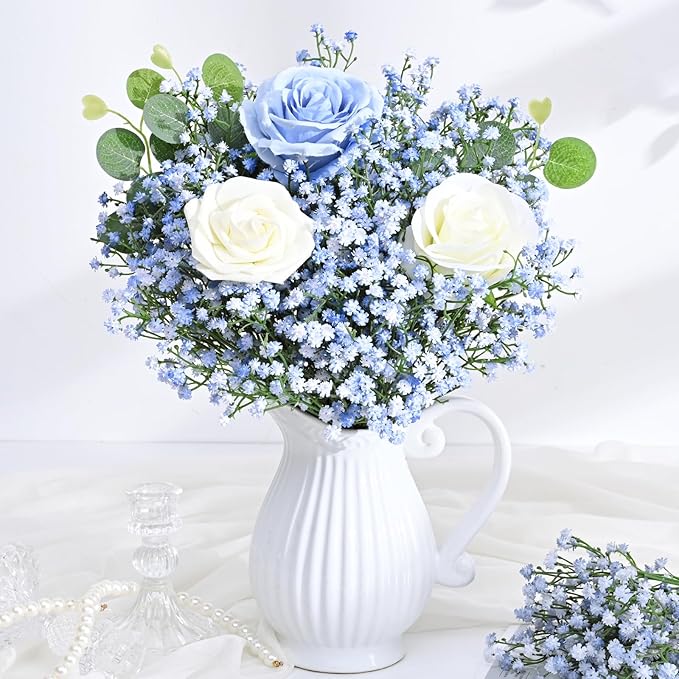 Yastouay Babys Breath Artificial Flowers, 30 Pcs Blue Baby Breath Flowers Artificial Bulk, Real Touch Fake Babys Breath Gypsophila for Wedding Party Bouquet Floral Arrangement Home Decor