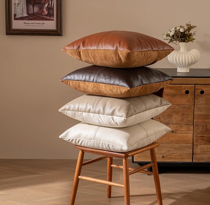 Full Grain Leather Throw Pillow Cover (20" x 20") (Coffee) | Cowhide Sofa Cushion Case Thick Genuine Leather Throw Pillow for Living Room Bedroom and Home Office, Pack of 1, Cover Only