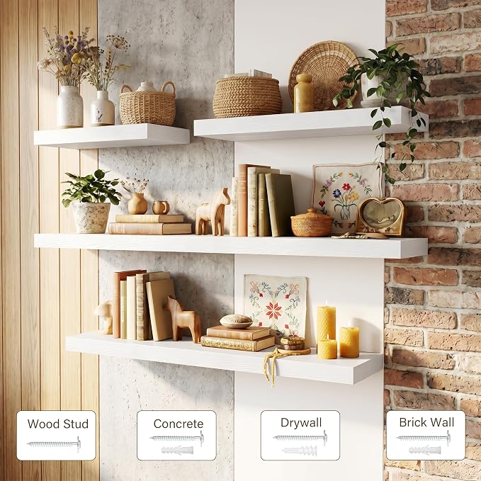 Acovy 10" Extra Deep Floating Shelves for Wall, 48" Long Wood Wall Shelves Set of 1 for Bathroom Bedroom Kitchen Living Room Laundry Room, Modern Floating Shelf for Home Decor