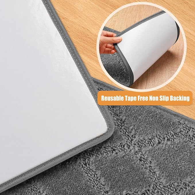 PURE ERA Carpet Stair Treads Tape Free Non Slip Indoor Stair Carpet Stair Protectors Pet-Friendly Non-Slip Skid Resistant Washable Reusable 8" x 30"(7 Pieces,Gray Diamond Trellis)