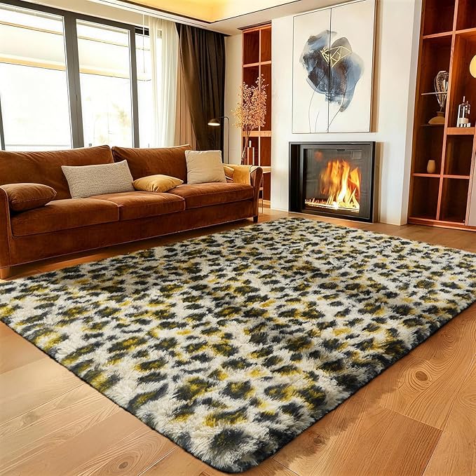 Ophanie Soft Fluffy Shaggy Rugs for Bedroom Living Room Dorm Nursery Home Decor Aesthetic,Color Leopard, Size 6x9