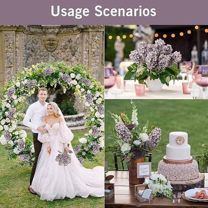 Ttranewsoo Fake Flowers Hydrangea Silk Flowers with Stems, Fake Grayish Hydrangea Artificial Flowers Winter Flowers Artificial for Decoration Vase Decor 24"（Grayish Purple ） 8PCS Wthout Vase