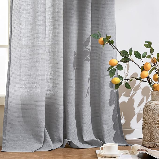 jinchan Grey Sheer Curtains 63 Inch Length for Door Window Light Weight Two Pages Curtains for Living Room Light Filtering Grommet Drapes Semi Transparent Drapes Providing Privacy for Bedroom 50"Wide