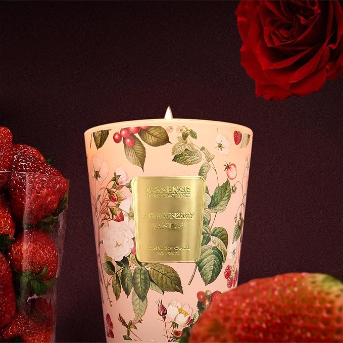 M&SENSE Strawberry Vanilla Soy Candle, 14.1oz, Cozy Romance Candles Gift | 60H Long Burn, Non-Toxic, Bedroom Date Night, Stress Relief, Relaxation, Fancy Gifts for Women