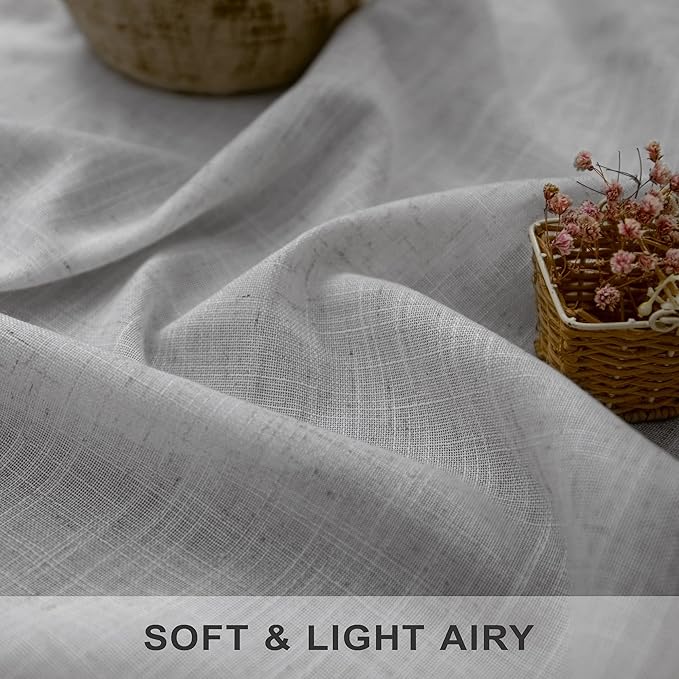 Grey Linen Curtains 63 Inch Length for Bedroom 2 Panels Back Tab Rod Pocket Semi Sheer Energy Efficient Light Gray Curtains for Living Room Kids Nursery Burlap Rustic Farmhouse Dove Silver 52x63 Long