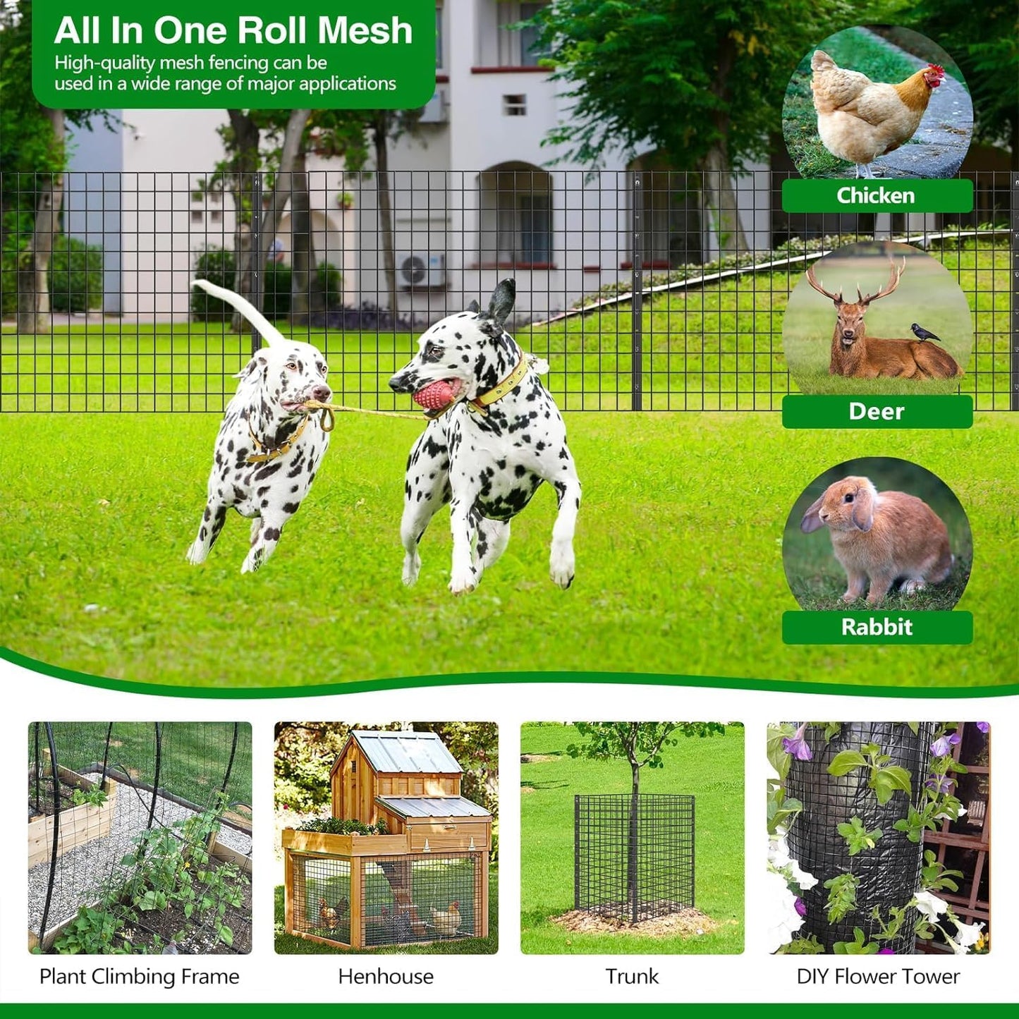 Welded Wire Fence, 50ft(L) x 48inch(H) Garden Fence for Dog, 2 Inch x 3 Inch 16GA Fencing for Chicken, PVC Coated Anti-Rust Roll Metal Wire Mesh Fence for Yard Vegetable, Green