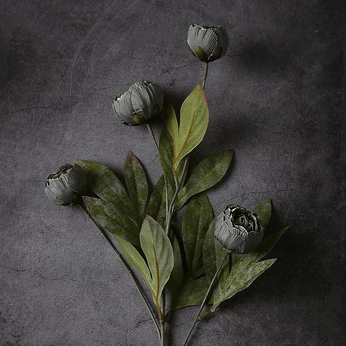 VIERENA 12 Pcs Faux Silk Peony Artificial Flowers for Vase -27", Bulk Fake Peonies Branches with Stems for DIY Bouquet Centerpieces Wedding Fillers Arrangements Shower Decorations (Dark Gray)
