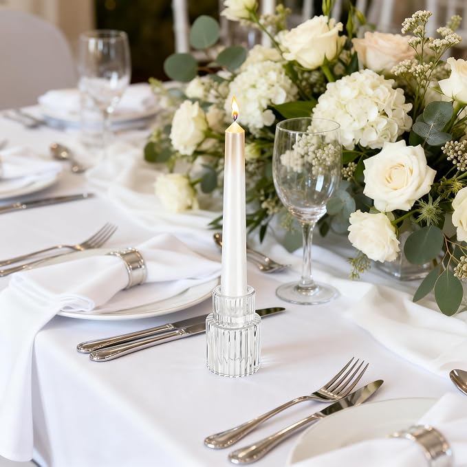 48 Pack Glass Taper Candle Holders, Clear Ribbed Candlestick Holders Bulk, Small Thick Glass Candle Stick Holders for Wedding Table Centerpieces, Party Favors, Christmas Dining Decor (48)