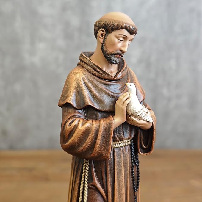 BC Catholic Saint Francis Statue, 6" H St Francis Patron Saint of Nature, Inspirational Garden Figure,Religious Gift, Devotional Home Décor,Renaissance Sculpture Handmade by Buildclassic