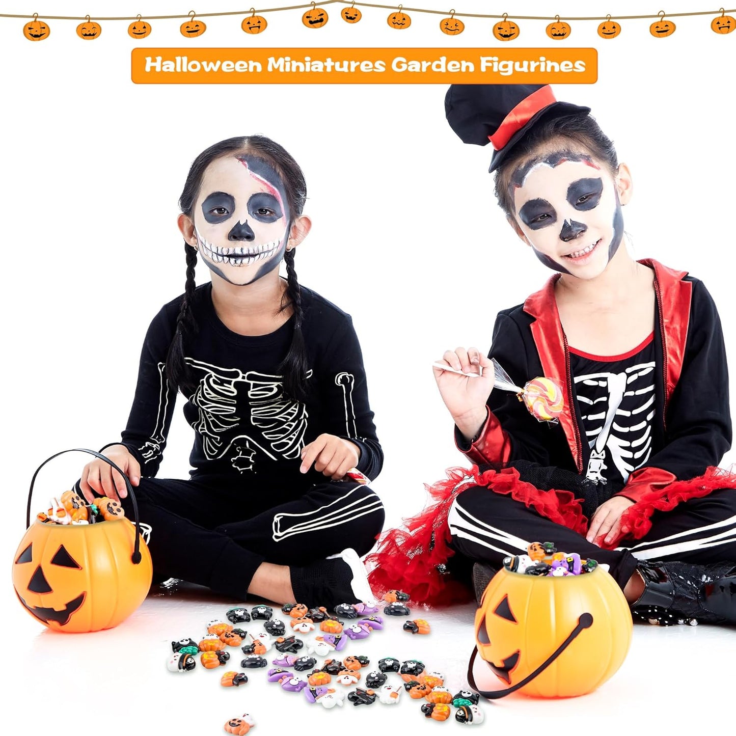 65 Pcs Mini Halloween Figurines Bulk Miniatures Resin Pumpkin Ghost Candy Hat Halloween Garden DIY Accessories for Halloween Decoration Goodie Bags Stuffers, 10 Styles