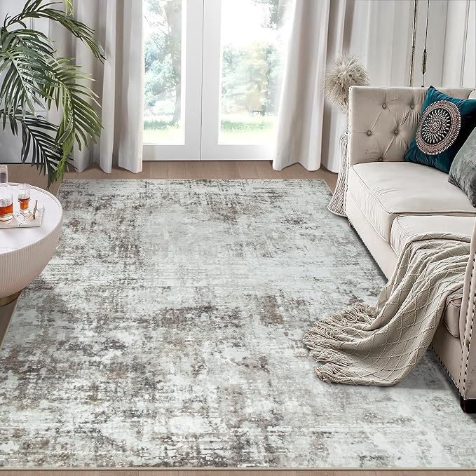 6x9 Area Rugs for Living Room Rug Washable: Modern Rug for Dining Room Bedroom Carpet Non Slip Low Pile 6 by 9 Indoor Abstract Nursery Home Office Brown Grey