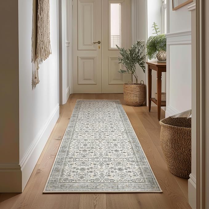 Machine Washable Hallway Runner Rug: 2'x6' Kitchen Rugs Soft Non-Slip Low Pile Vintage Boho Carpet Runners for Indoor Entryway Kitchen Bedside Bedroom Bathroom Farmhouse Decor