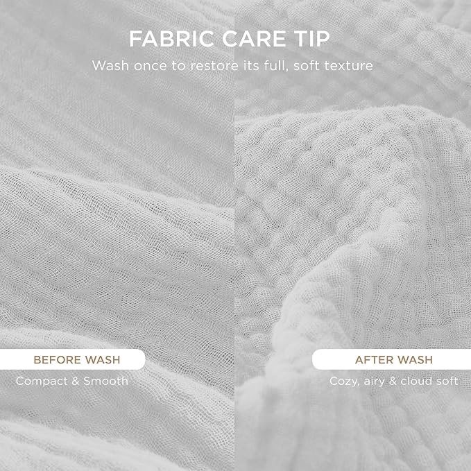 Threadmill Muslin Throw Blanket | 4 Layer 100% Cotton Gauze | Lightweight, Breathable, and Soft All Season Blanket | 50 x 65 Cozy Throw for Sofa, Couch & Bed | White