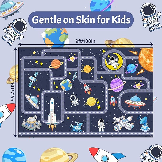 Space Rug 6x9 Feet, Kids Area Rugs for Bedroom Playroom, Solar System Outer Space Carpet for Boys Room, Educational Galaxy Planet Nursery Decor Floor Mat, Non Slip