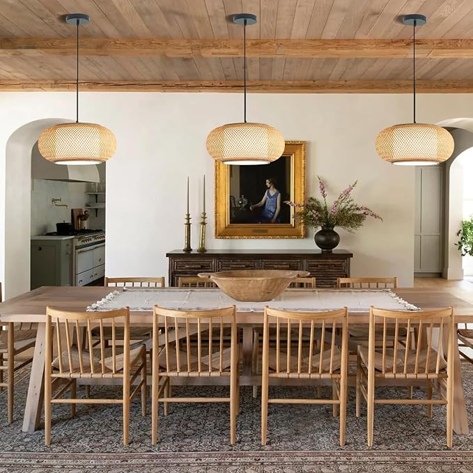 Bamboo Pendant Light Dining room light wabi sabi japanese Light fixture Country style Ceiling Hanging Light Beige Boho Antique Lantern Applicable for Kitchen Island Teahouse bedroom Restaurant