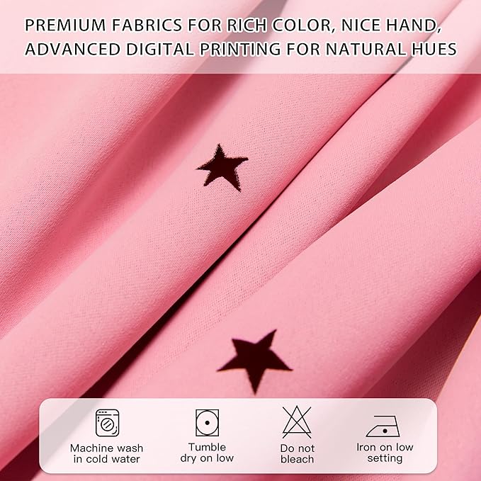 XiDi Pink Curtains with Sheer Overlay for Girls Bedroom 2 Panels Blackout Double Layer Curtains 45 Inches Length for Kids Princess Nursery Room Star Cut Out Grommet Small Window Drapes W52 X L45