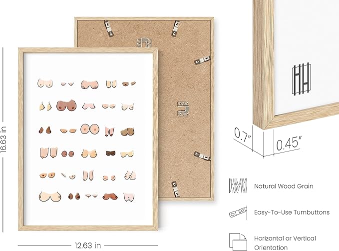 HAUS AND HUES Fun Bathroom Art - Wall Art Decor, Prints, Posters, Artwork, Boobs Frame (Beige, 12x16)