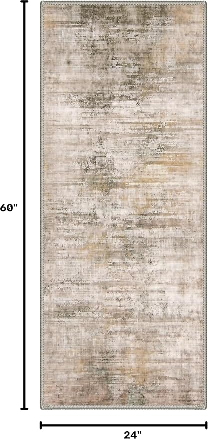 BEIMO 2X5 Runner Rug for Hallway Kitchen, Machine Washable Runners Rug for Entryway, Soft Modern Abstract Throw Rugs, Low Pile Floor Cover with Non Slip Backing, Dusty Beige Brown