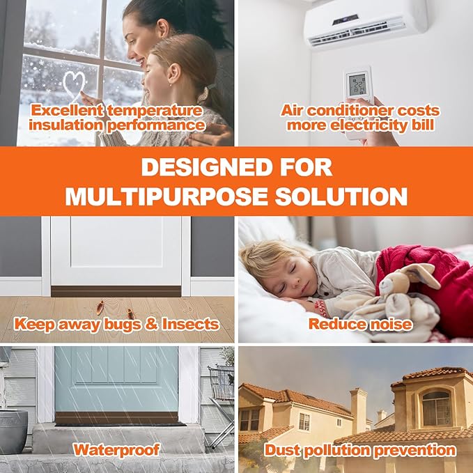 Door Draft Stopper, Door Sweep for Bottom of Door, Weather Stripping Door Seal Gap Filler Bottom Blocker Soundproof Cold Air Insulation Save Energy Installs Quickly and Easily (Brown, 39‘’)