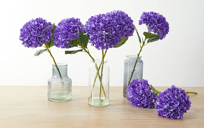 PARTY JOY 5PCS 15.4In Artificial Hydrangea Silk Flowers Bouquet Faux Hydrangea Stems for Wedding Centerpieces Home Decor