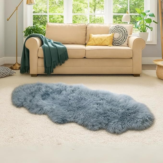 Woolous Gray Sheepskin Rug 2x6 ft - Genuine New Zealand Sheep Skin Runner Rug, Soft Thick Natural Double Pelt Rug for Bedroom, Living Room, and Bedside Decor | Genuine New Zealand sheepskin double pelt with soft thick wool. Ideal as gray runner rug, be...