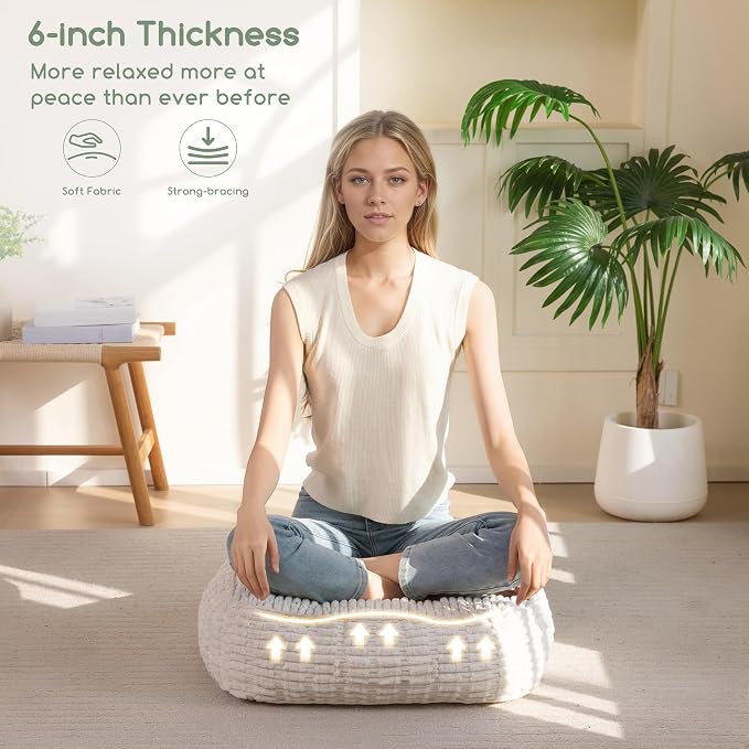 HIGOGOGO 6" Floor Pillow Cushion for Adults, Meditation Cushion Pillow, Blended Corduroy Cover, Large Square Floor Sitting for Tatami Living Room or Yoga, 2Pack, Beige