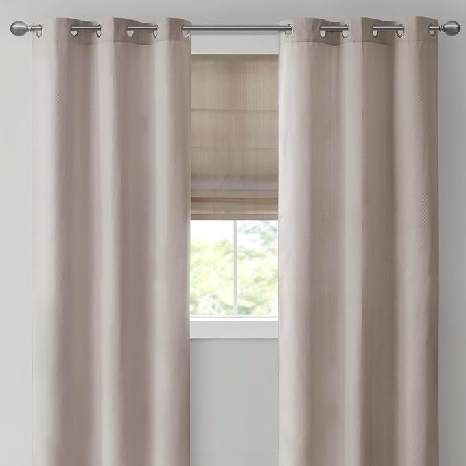 Madison Park Galen Cordless Roman Shade, 29"W x 64"H, Sheen Taupe – Room Darkening, Thermal Insulated, Energy Efficient Window Blind with Subtle Sheen Basketweave Fabric for Privacy