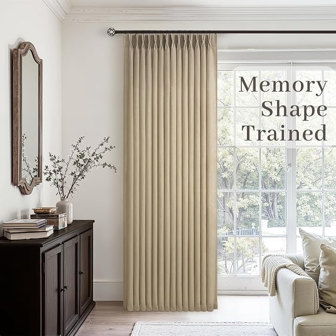 Pinch Pleated Linen Curtains 84 Inch Long for Living Room Bedroom 2 Panels Natural Birch Viral Back Tab Farmhouse Pinch Pleat Curtain with Hooks Rings Floor to Ceiling Semi Sheer Drapes Sand Beige
