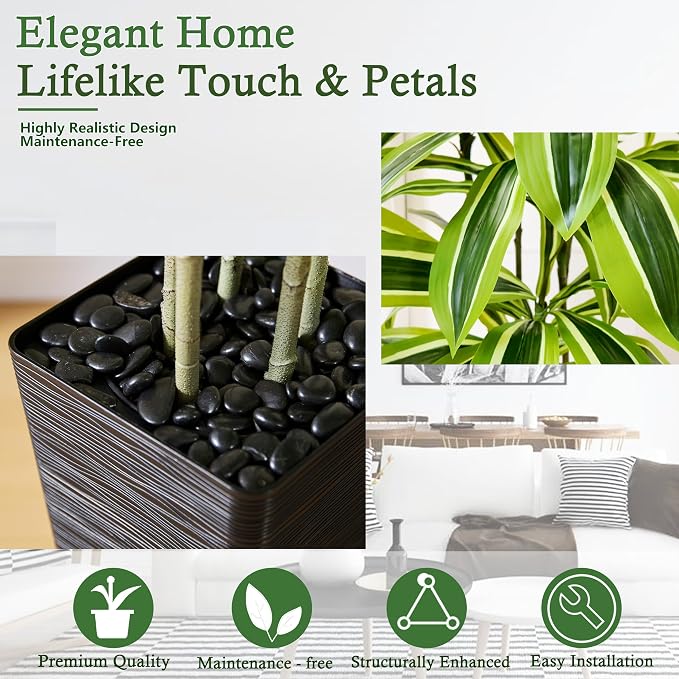 Artificial Dracaena Tree：5FT Faux Silk Tropical Yucca Floor Trees Realistic Fake Green Plant with Natural Wood Trunk & Lifelike Leaves for Home Office Decor Indoor & Outdoor (5FT,1-Pack,Black)