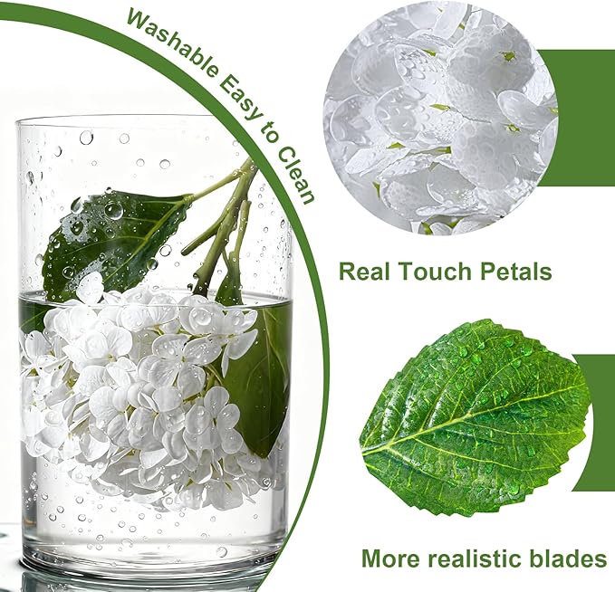 4 Pcs Artificial Hydrangea Silk Flowers with Stems, 19.7" White Faux Hydrangeas Bouquet, 240 Petals, UV Resistant & Waterproof Fake Flower for Outdoor Wedding Home Decor