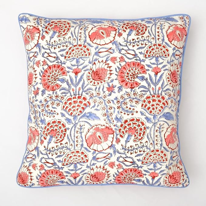 Ridhi Block Print Flamingo Pink Pillow Cover 24" x 24" (Pack of 2) Decorative Couch Pillows for Living Room, Chic Boho Cute Outdoor Pillows Covers Gifts for Spring, Easter and Valentine