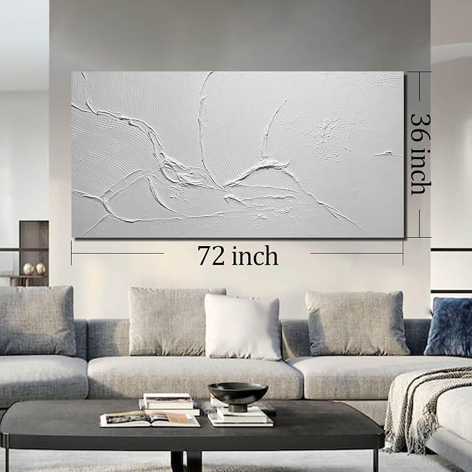 Minimalist Hand Painted Wall Art for Hotel Extra Large Wall Art for Office White Abstract Wall Pictures for Living Room Size 36 x 72 Inch