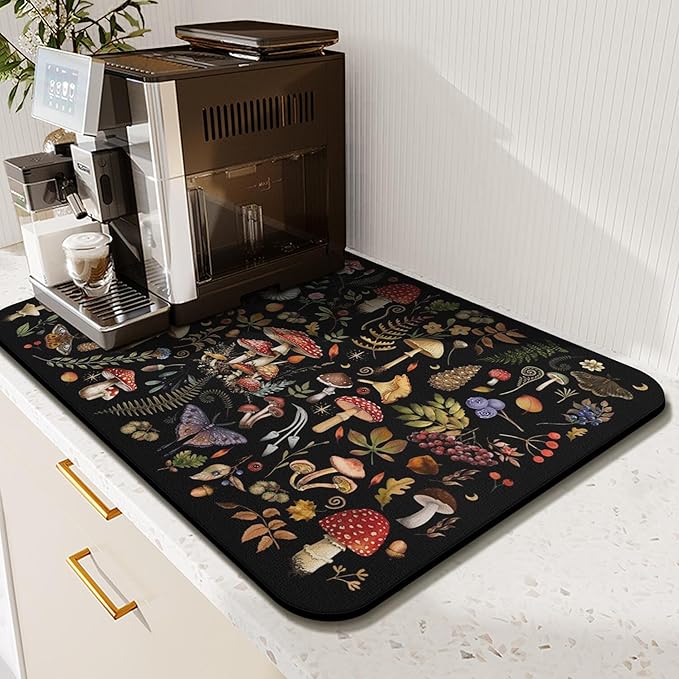 Fun Coffee Mat 19inx12in,Coffee Bar Mat for Countertops,Absorbent Hide Stain Anti-Slip Coffee Bar Accessories Fit Under Coffee Machine Mat,dish Drying Mats for Kitchen