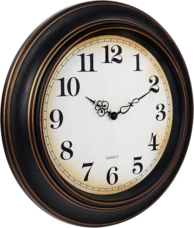 Yoiolclc 18 Inch Retro Large Wall Clock for Living Room Decor,Silent Vintage Wall Clocks Battery Operated for Farmhouse Office Wall Decor(Bronze)