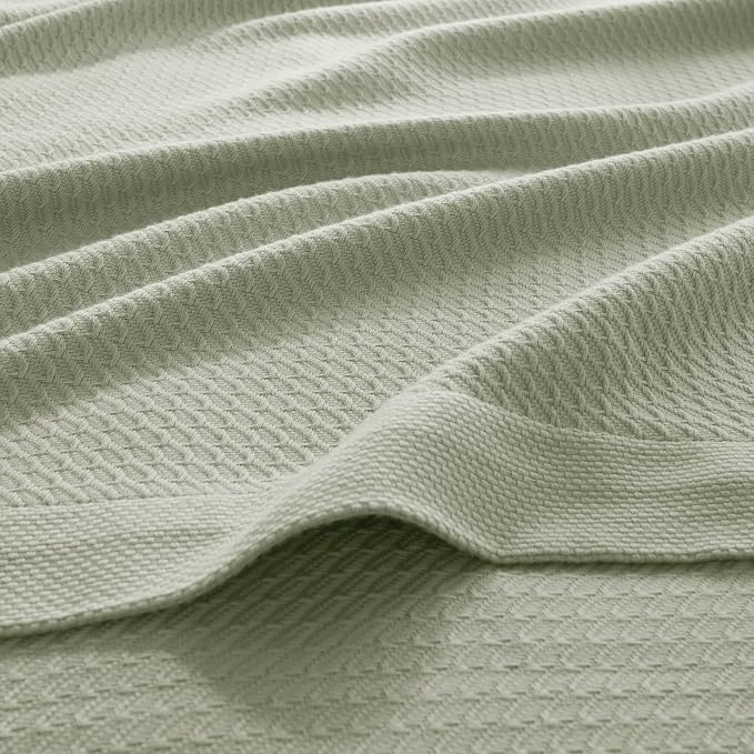 Madison Park 100% Egyptian Cotton Lightweight Summer Blanket, Breathable Waffle Knit Design, Soft Cozy All-Season Throw for Bed, Couch or Sofa, Sage Green King Size (108"x90")