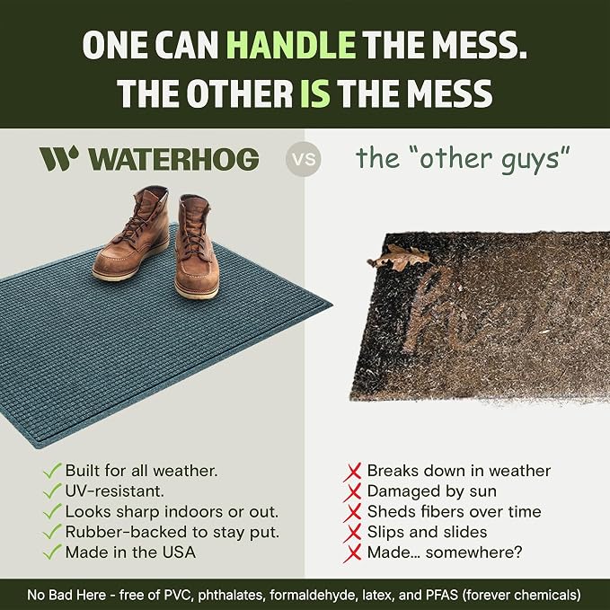 WaterHog Squares Front Door Mat Indoor Outdoor Entrance, Absorbent All-Weather Doormat with Non-Slip Rubber Backing, Dirt & Moisture Trapper, Low Profile, Easy Clean, Made in USA, 23"x35.5" Bluestone