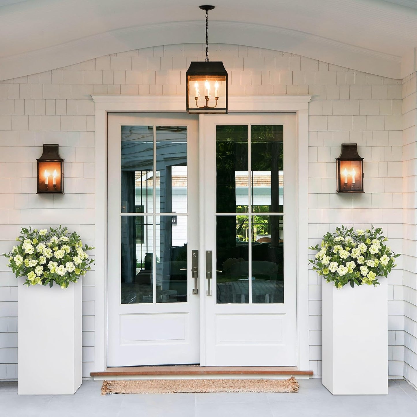 Metallic Heavy Tall Outdoor/Indoor Planter Box, Seamless Metal Planter, Rectangular, 14”Lx14”Wx30”H, ‎25 Pounds Each, Pure White, No Assembly and Seamless, Set of 2