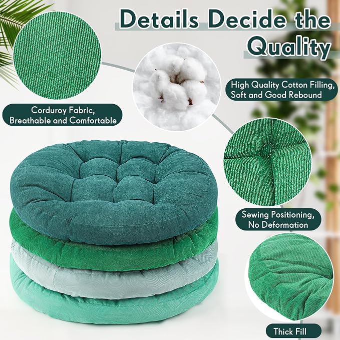 Jerify 4 Pcs Floor Pillow Cushions Large Round Square Large Meditation Floor Pillow for Classroom Adult Meditation Picnic Party Seating Learning Daycare School (Round,Gradual Green)