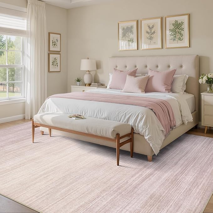 UERMEI 7x9 Washable Area Rug - Neutral Modern Abstract Living Room Rugs, Non-Slip Soft Large Indoor Floor Carpet for Bedroom Home Office & Under Dining Table Decor, Soft Pink