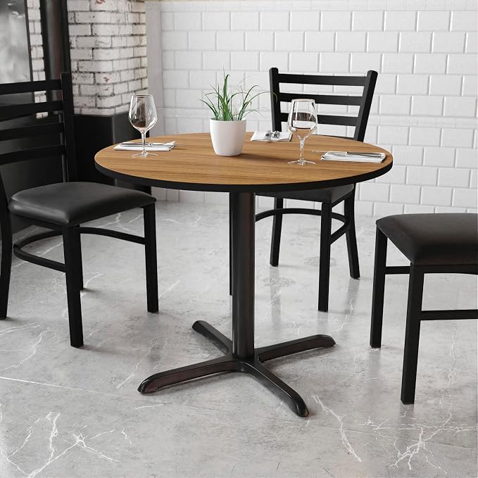 Flash Furniture Graniss 36'' Round Walnut Laminate Table Top with 30'' x 30'' Table Height Base
