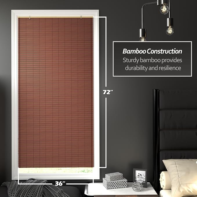Red Lantern Bamboo Cordless Window Shade - Mahogany, 36" Wide