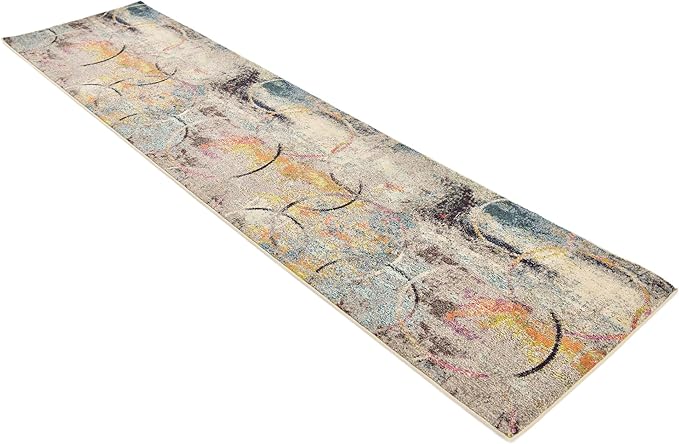 Unique Loom Chromatic Collection Modern Rustic & Vibrant Abstract Area Rug For Any Home Décor (2' 7 x 10' 0 Runner, Beige/ Blue)