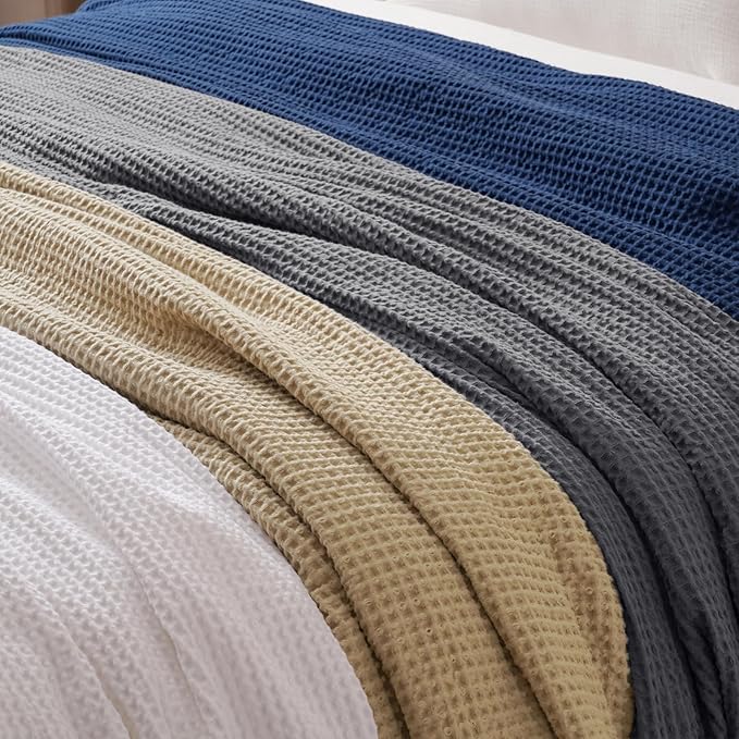 PHF Pre-Washed 100% Cotton Waffle Weave Blanket Twin Size for Bed,Snag Proof Throw Blanket for Couch Spring Summer Lightweight Breathable,Machine Washable, Home Decor Gift - Khaki/Simply Taupe