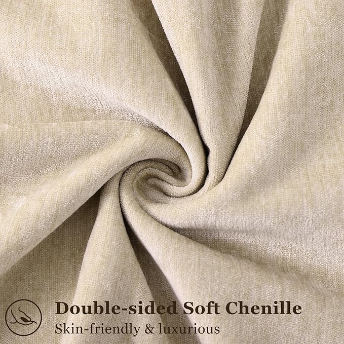 decorUhome Summer Couch Throw Pillow Covers 20x20 Set of 2, Decorative Soft Velvet Modern Cozy Chenille Pillow Cases with Elegant Design for Sofa Bed Living Room Home Decor, Beige