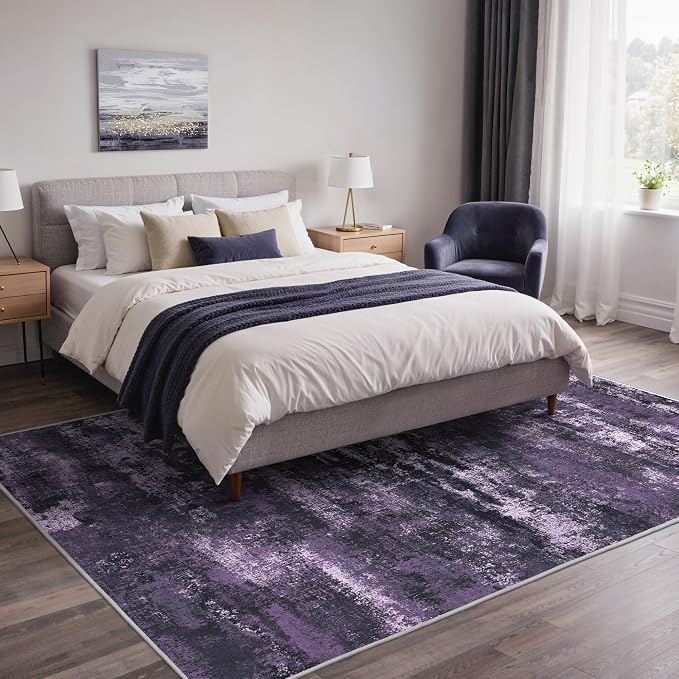 BEIMO Area Rugs 5x7 for Living Room Bedroom, Modern Abstract Machine Washable Rug, Large Soft Low Pile Floor Carpet with Non Slip Backing for Dining Room, Purple